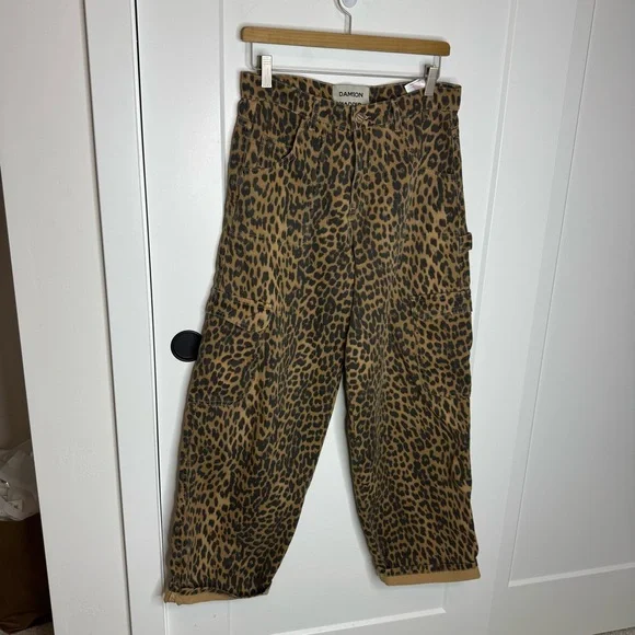 Damson Madder Cargo Denim Jeans Leopard Print Loose Baggy Fit Size 12 - Picture 3 of 8